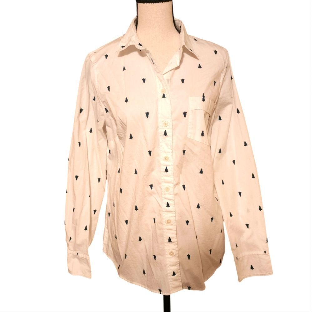 JCrew Factory Christmas Tree Button Down Shirt, Sz. S